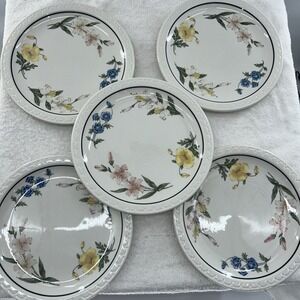 Set Of 5 Syracuse China Eco-Rim Floral Dinner 9.5"Plates Made In USA 10 Oz Rest.